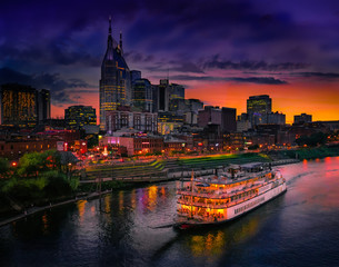 Nashville at Sunset with riverboat