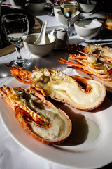 A dish of steamed lobster served in the restaurant