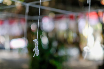 White thread in the temple for the annual prayer ceremony. Thai New Year Festival