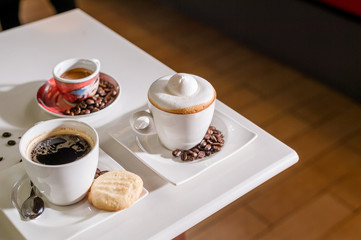black coffee put on white table