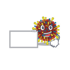 Corona virus molecule with board cartoon mascot design style