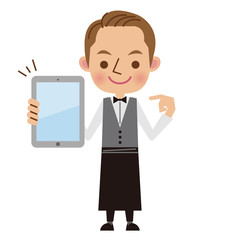 タブレット端末を持つウェイター