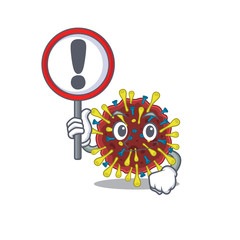 Obraz premium Cheerful cartoon style of corona virus molecule holding a sign