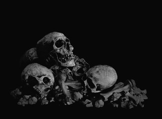 Genocide, Pile of Skulls in Black background
