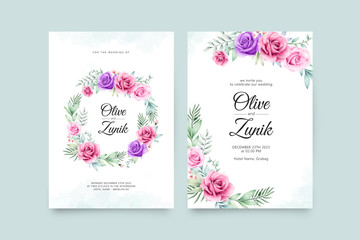 Wreath floral watercolor on wedding card template