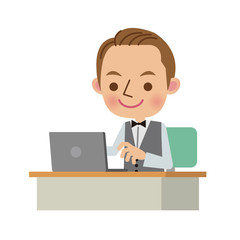 ノートパソコンを操作するウェイター