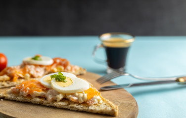 Toasted whole grain bread with a fresh smoked salmon spread made with a light yogurt and spices.