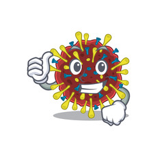 Cool corona virus molecule cartoon design style making Thumbs up gesture