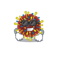 Super cool corona virus molecule mascot character wearing black glasses