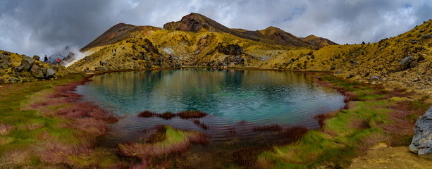 Panorama of Emerald Lakes at Tongariro National Park in New Zealand