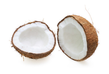 Coconut half on white background.