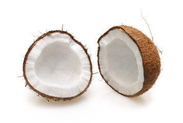 Coconut half on white background.