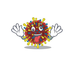 A picture of crazy face corona virus molecule mascot design style