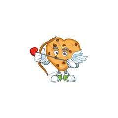 Sweet cartoon character of chocolate chips love Cupid with arrow and wings