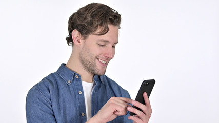 Man using Smartphone on White Background