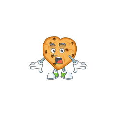 A mascot design of chocolate chips love making a surprised gesture