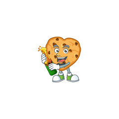 mascot cartoon design of chocolate chips love with bottle of beer