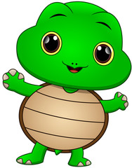 cute green turtle cartoon waving