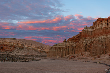 Red Rock Canyon State Park in California shown at dawn.
