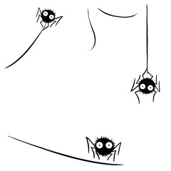 Cute spider on the web. Hand drawn. Isolated on white background. Halloween illustration
