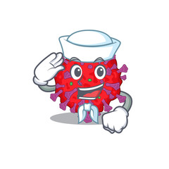 Cute coronavirus particle Sailor cartoon character wearing white hat