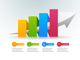 Colourful growth chart infographic with 4 options or steps and place for text on white background