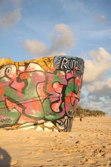 graffiti on the wall at Bali Nunggalan Beach