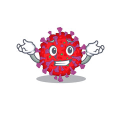 Happy face of coronavirus particle mascot cartoon style