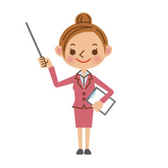 指し棒を使って解説・プレゼンするビジネスウーマン