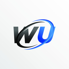 Initial Letters WU Logo with Circle Swoosh Element