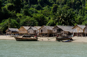 The Moken Sea Gypsy Village at Koh Surin on the Mu Ko Surin National Park, Surin Islands of Thailand.