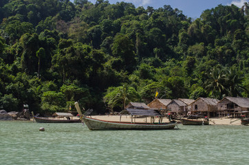 Fototapeta na wymiar The Moken Sea Gypsy Village at Koh Surin on the Mu Ko Surin National Park, Surin Islands of Thailand.