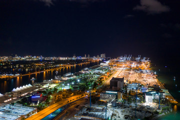 Fototapeta na wymiar Aerial photo Port of Miami at night