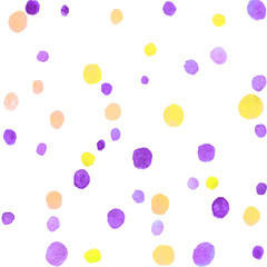 Seamless pattern with watercolor spots blobs stains points dots rounds circles. Abstract background and texture. Hand drawn, light, soft, pastel colors template