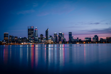 Perth, Australia - Mar 04 2020: The Perth City skyline during dawn. Perth is the capital of Western Australia