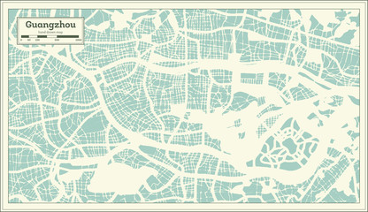 Guangzhou China City Map in Retro Style. Outline Map.