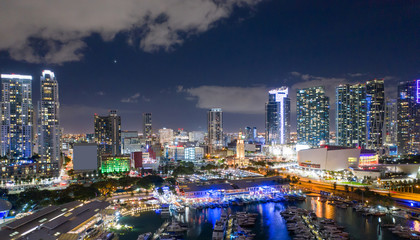 City Miami night lights aerial drone photo