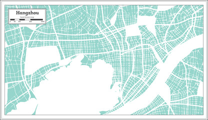 Hangzhou China City Map in Retro Style. Outline Map.