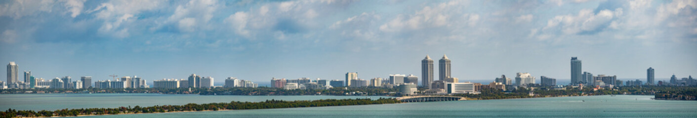 Fototapeta na wymiar Aerial large panorama Miami Beach Biscayne Bay