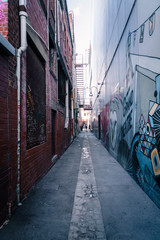 Fototapeta na wymiar Perth, Western Australia - March 6 2020: Grand Laneway in Perth City which features street art and an urban look.