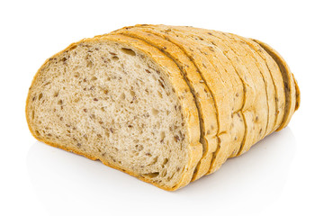 Sliced flax bread. Half sliced bread. Isolated on white background with shadow reflection. With clipping path. With vector path.