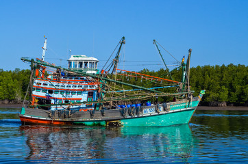 Fototapeta na wymiar Thai fishing boat at Phangnga Bay, Thailand