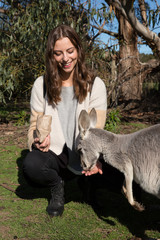 Tourist Hand Feeding a Tame Kangaroo