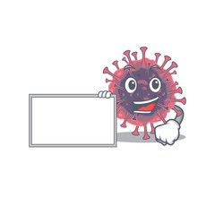 Microbiology coronavirus with board cartoon mascot design style