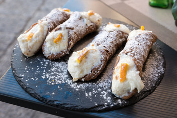Sicilian cannoli with ricotta and candied