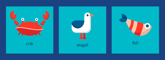 Marine set of funny icons