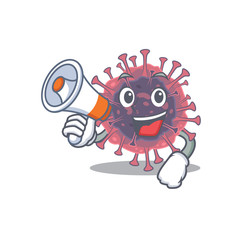 An icon of microbiology coronavirus holding a megaphone