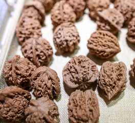 Walnuts on a counter in a shopping center