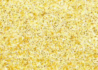 Shiny brilliant golden background. Goldy bg. Glistening Gold-coloured wallpaper. Small flinders of gold deployed on the underlay. Shiny pieces of gold. Rutilant christmas background.