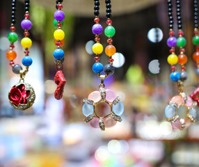 Beads from a decorative stone on a counter
